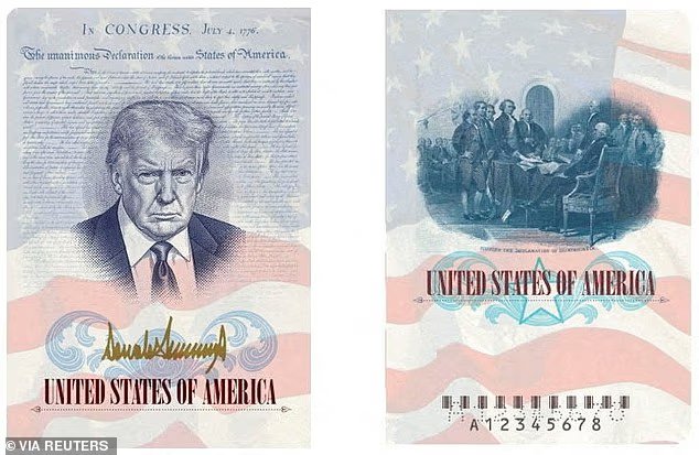 Des passeports américains avec le portrait de Trump comme une