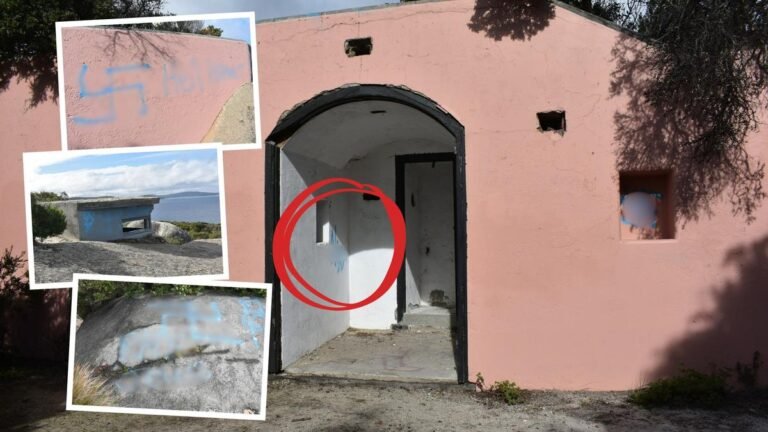 Batería Plantagenet destrozada cerca de Albany Forts con insultos ofensivos