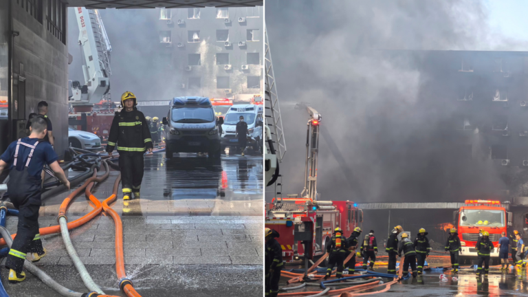 Cientos de bomberos abordan un mortal incendio en una fábrica